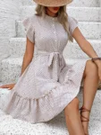 European And American Cross-Border Women's Fashionable And Elegant Belt, Lotus Leaf Sleeve Dress