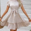 European And American Cross-Border Women's Fashionable And Elegant Belt, Lotus Leaf Sleeve Dress - Image 4