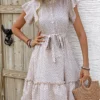 European And American Cross-Border Women's Fashionable And Elegant Belt, Lotus Leaf Sleeve Dress - Image 6