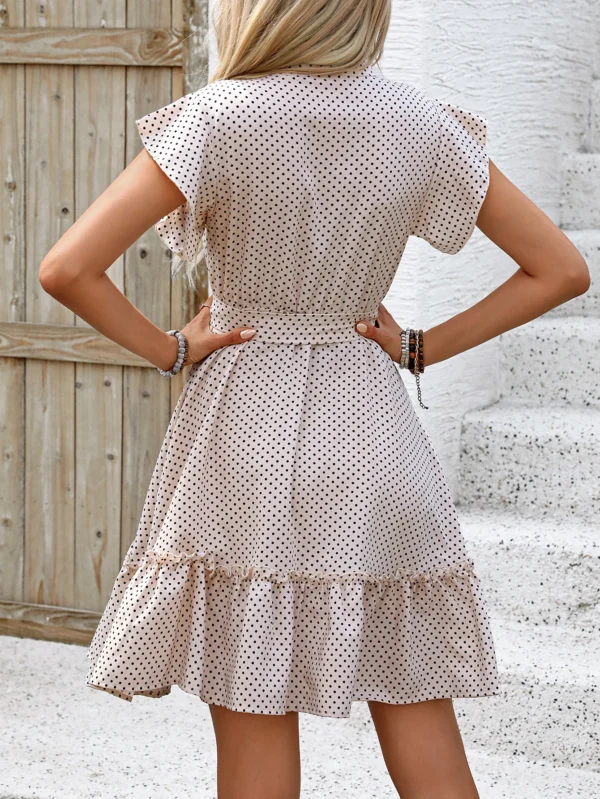 European And American Cross-Border Women's Fashionable And Elegant Belt, Lotus Leaf Sleeve Dress - Image 3