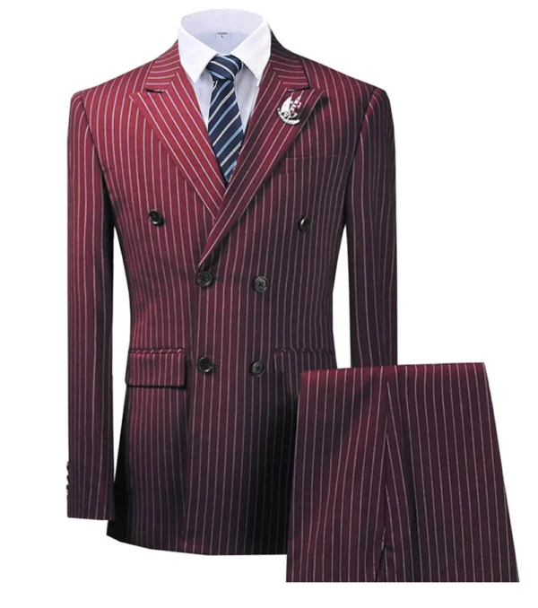 Olive Green Men's Suit 2 Pieces Pinstripe Notched Lapel Tuxedos Groomman For Wedding New Burgundy,BLACK（blazer+pants） - Image 3