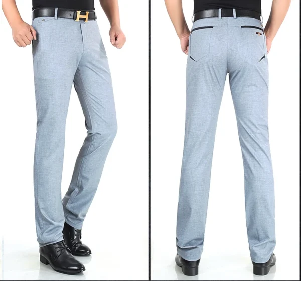 Stretch Formal DressTrousers For Men Summer Straight Classic Men's Total Freedom Relaxed Classic Fit Flat Front Pant - Image 3