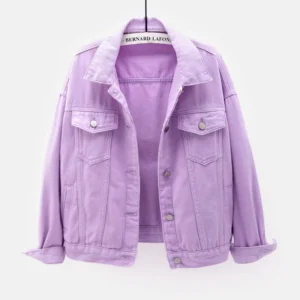 Solid Short Women's Denim Coat Spring Autumn Female Loose Jeans Jacket Purple Student Casual Outwear White Pink Yellow Red Black - Image 3