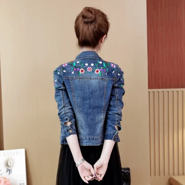 Embroidered Flower Denim Jacket 5XL Women's Short Coat 2025 Spring Autumn Vintage Slim Jeans Jacket Outwear Casual Female Tops - Image 6