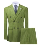 Olive Green Men's Suit 2 Pieces Pinstripe Notched Lapel Tuxedos Groomman For Wedding New Burgundy,BLACK（blazer+pants）