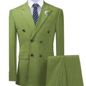 Olive Green Men's Suit 2 Pieces Pinstripe Notched Lapel Tuxedos Groomman For Wedding New Burgundy,BLACK（blazer+pants）