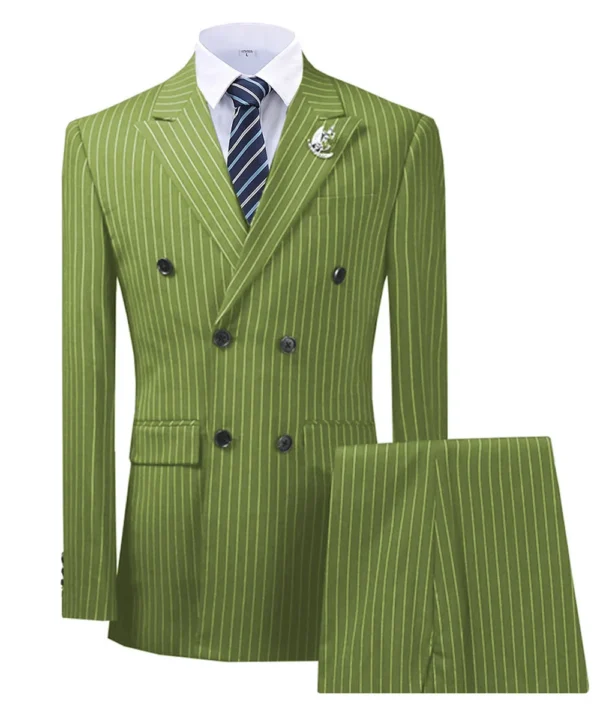 Olive Green Men's Suit 2 Pieces Pinstripe Notched Lapel Tuxedos Groomman For Wedding New Burgundy,BLACK（blazer+pants）