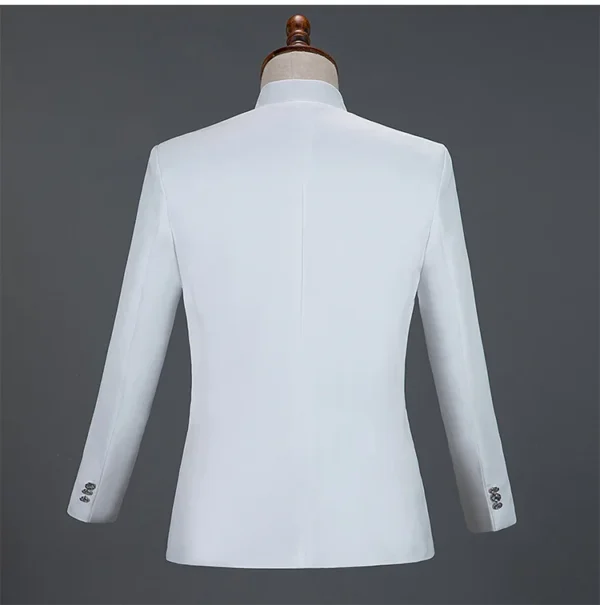 White Sparkly Crystals Embroidery Mens Suits With Pants Wedding Groom Tuxedo Suit Men Stand Collar Stage Costume Homme Mariage - Image 4
