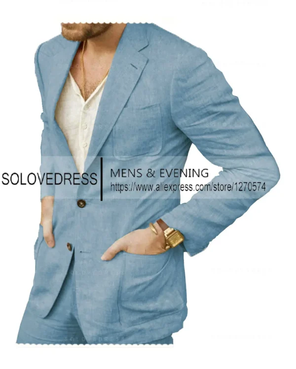 Summer Linen Suit Men Casual Party Classic Blazer Pants 2 Pieces Holiday Travel Tailor-made Breathable Cool Male Outfits - Image 5