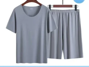 Summer New Men's Ice Silk Pajamas Homewear Suit Summer Homewear Suit Modal Non-marking Thin Short-Sleeved Men's T-Shirt