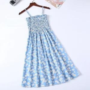 Summer Chiffon Camisole Sleeveless Dress Women Mini Dresses Fashion Elastic Waist Casual Spaghetti Strap Dresses Vestidos Girls