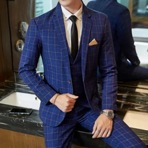 2024 New Men's Casual One-button (suit + Trousers) Business Casual No-ironing Plaid Suit Men's Best Man Suit Two-piece Set M-5XL - Image 6
