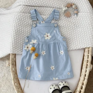 Toddler Infant Girls Denim Dresses Flowers Embroidery Strap Knee-Length Kids' Dresses One-piece 0-3 Years Overall Girl Clothes - Image 5