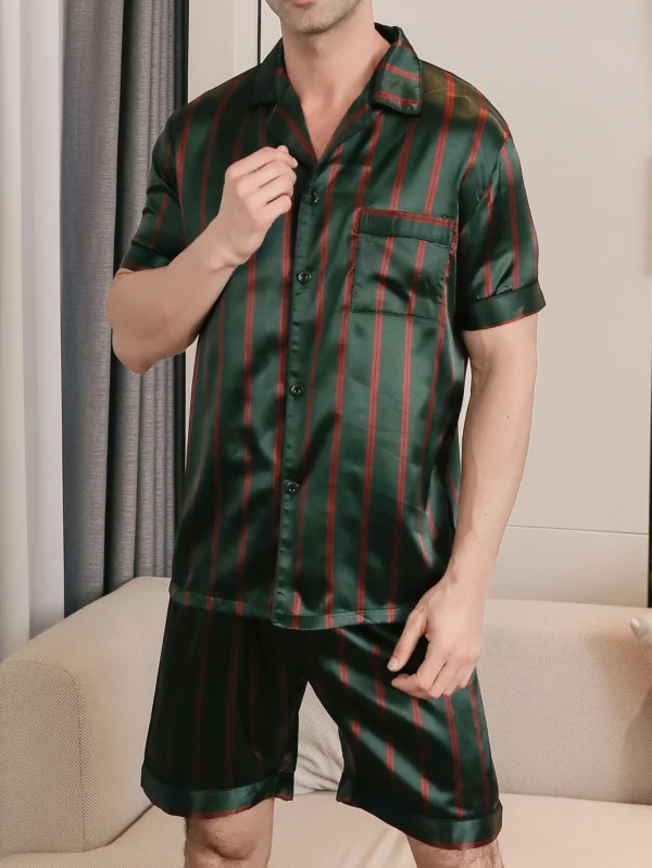 Two piece sets for men's pajamas summer short sleeved shorts striped pattern printed home clothing sleepwear set - Image 3