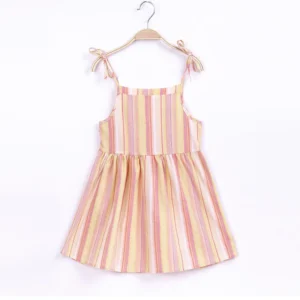 2025 Summer Girls Korean Version Strappy Dress Kids Pink Sleeveless Printed Dress Baby Cotton And Linen Casual Princess Dress - Image 4