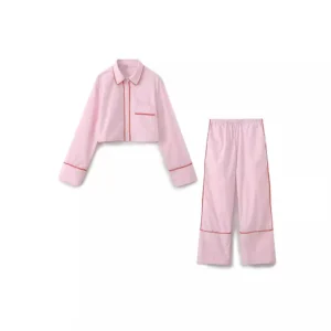Chic Patchwork Long Pant Sets For Women 2024 Spring Lapel Long Sleeve Blouse Wide Leg Trousers 2 Pieces Sets Lady Streetwear - Image 7