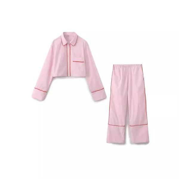 Chic Patchwork Long Pant Sets For Women 2024 Spring Lapel Long Sleeve Blouse Wide Leg Trousers 2 Pieces Sets Lady Streetwear - Image 7