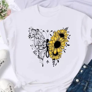Women's European and American Clothing Butterfly Letter Printed Short-sleeved T-shirt Tops Graphic T Shirts Harajuku