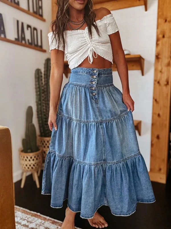 Women's Denim Skirt Boho Elegant Large Hem A-line Casual Fashion Skirts 2024 Spring Summer New Y2k Clothes Streetwear Skirt - Image 5