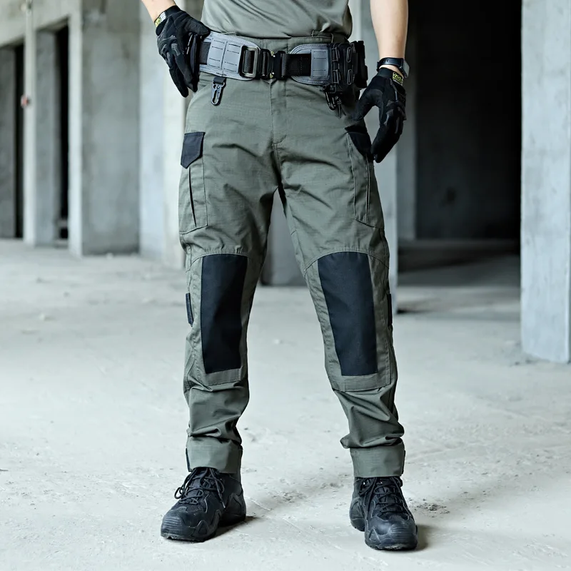 Wear-Resistant Outdoor Tactical Pants Mens Casual T-shirt Cargo Trousers Multi-pocket Waterproof Pant Hiking Training Workwear