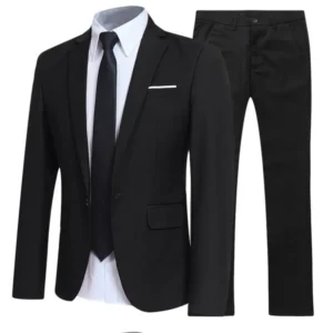 Men's Black Elegant Suits+Pants Slim Fit Single Button Lapel Pockets Blazer Party Formal Business Dress Suit Male Wedding Set - Image 3