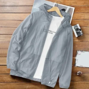 Men Summer Thin Sun Protection Jacket Outdoor Zipper Hooded Loose Casual Outerwear UV-proof Breathable Quick Dry Cycling Coats - Image 5