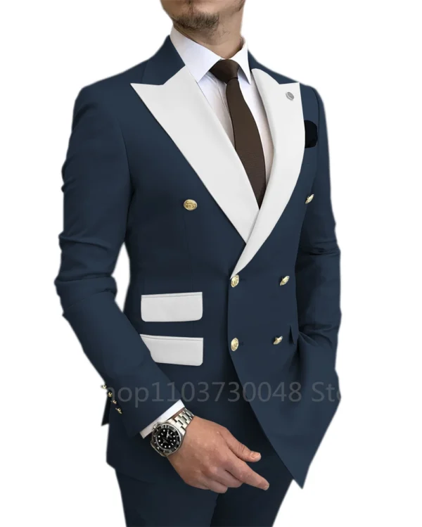 New Design Slim Fit 2 Piece Wedding Men Suits Solid Groom Tuxedos Formal Suits for Prom Party Best Man Peak Lapel Blazer Pants - Image 4