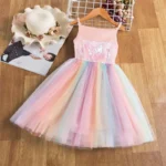 Baby Girls Unicorn Rainbow Brithday Sequin Tutu Dress Little Girls Princess Party Clothes Children Summer Casual Suspender Dress