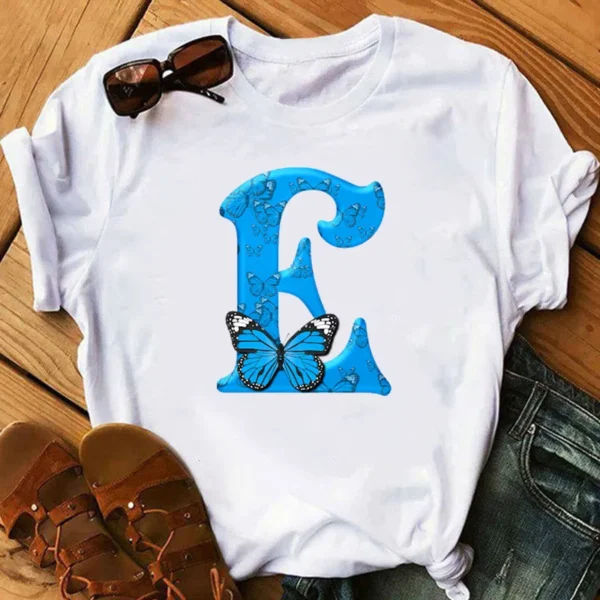 26 English Letters Butterfly Print T-shirt Short Sleeve Women Oversized T Shirt Tops Graphic T Shirts Harajuku Harajuku - Image 7