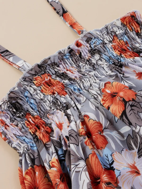 Girls summer floral print dress, lace decoration, cool suspender design - Image 4