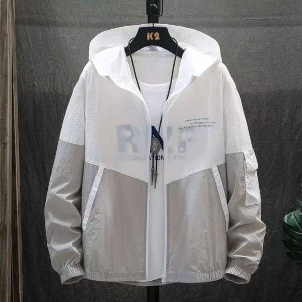 2025 Summer Skin Coats Men Ultra Light UV Sun Protection Big Size Hooded Windbreaker Jacket Men Striped Casual Outwear - Image 3