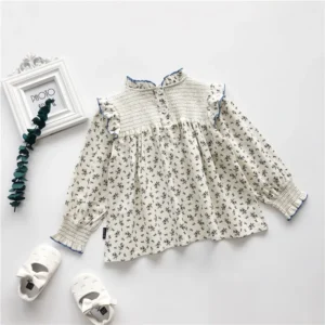 2-8Y Ins Spring Girls Blouses Lace Collar Fragmented Flower Infant Girls T-shirts Long Sleeve Loose Toddler Girls Peter Pan Top - Image 6
