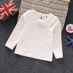 Fall Spring Little Girls Shirts Cotton Lace White Long Sleeve Child T-shirt Girls Kids Baby Toddler Tops and Blouses - Image 3