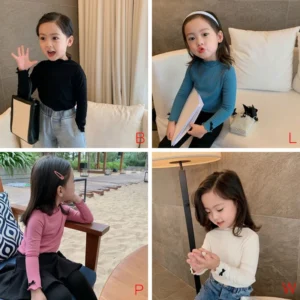 Toddler Baby Girls Long Sleeve Ruffle T Shirt Kids Casual Plain Top Blouse T-Shirt Undershirt - Image 5