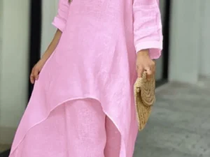 Women 2 Piece Set Spring Summer New Fashion Full Sleeve Long Blouse And Wide Leg Pants Suit Casual Solid Color Lady Sets