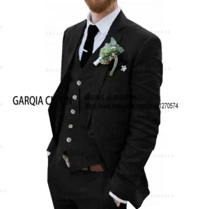 3 Piece Men's Retro Linen Men Suit Beach Wedding Suit Summer Slim Fit Linen Suit Groomsmen For Wedding（Blazer+Vest+Pants) - Image 5