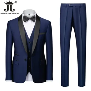 M-6XL Jacket Vest Pants Solid Color Men's Formal Business Office Suit Groom Wedding Dress Party Blazer Waistcoat Trousers Tuxedo - Image 3