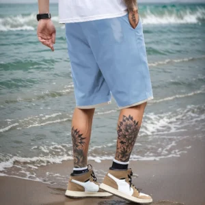 Men's Casual Summer Shorts with Pockets - Black, Elastic Waistband, Drawstring, Polyester, Two-Layer Design, Lightweight & Breat - Image 3