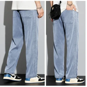 S-5XL 6Style,Men's Loose Jeans Summer Soft Lyocell Thin Fabric Straight Pants Drawstring Elastic Waist Korea Casual Trousers,Y2K - Image 3