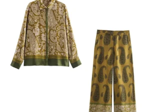 Willshela Women Peiley Printed 2 Pieces Sets Loose Shirt and Straight Pant(Ouf of stock, do not order))