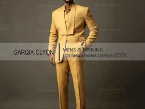 2025 Slim Fit Wedding Suit For Men 2 Pieces Gold Fashion Business Elegant Italian Style Tailcoat