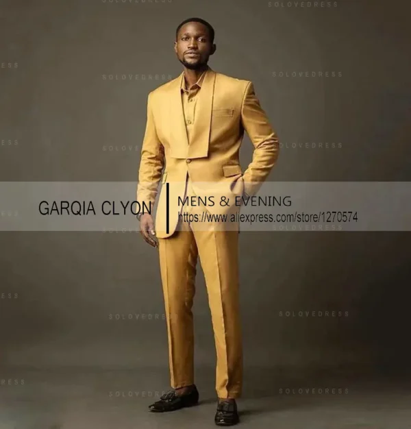 2025 Slim Fit Wedding Suit For Men 2 Pieces Gold Fashion Business Elegant Italian Style Tailcoat