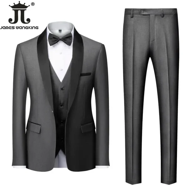 M-6XL Jacket Vest Pants Solid Color Men's Formal Business Office Suit Groom Wedding Dress Party Blazer Waistcoat Trousers Tuxedo - Image 6