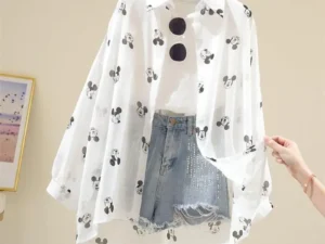 Mickey Mouse Blouse Ladies Long Sleeve Women Shirt Beach Shirts Kawaii Cartoon Summer Disney Clothes Cover-Up Top Casual