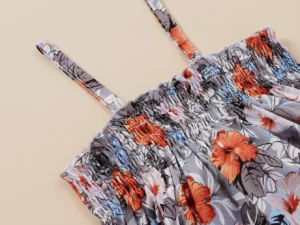Girls summer floral print dress, lace decoration, cool suspender design