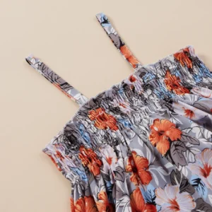 Girls summer floral print dress, lace decoration, cool suspender design