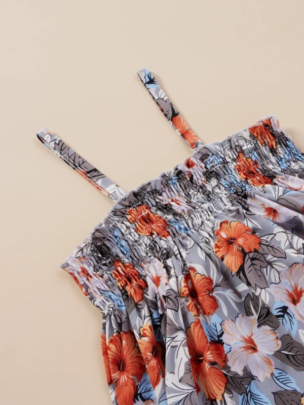 Girls summer floral print dress, lace decoration, cool suspender design