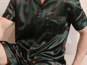 Two piece sets for men's pajamas summer short sleeved shorts striped pattern printed home clothing sleepwear set