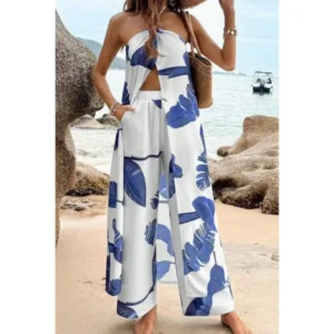 Fashion Women Two Pieces Sets New Summer Printed Slit Sexy Long Halter Neck Tops+straight Pants Casual Suit Female Chic Clothing - Image 7