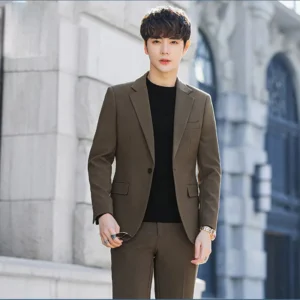 S-6XL Men's Business Casual Suit Korean Style Trendy Slim Fit 2 Piece Set Solid Color （Blazer+ Pants )Groom Wedding Dress Party - Image 7